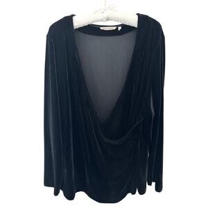 SOFT SURROUNDINGS | Black Velvet V Neck Stretch Drape Top Plus Size Evening | 3X